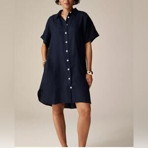 J.CREW Capitaine 100% Linen Shirt Dress Straight Relaxed Oversized Blue Sz S